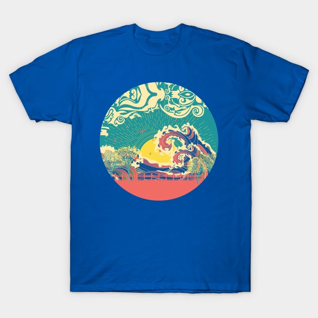 Sunset over sea retro design T-Shirt by AnnArtshock